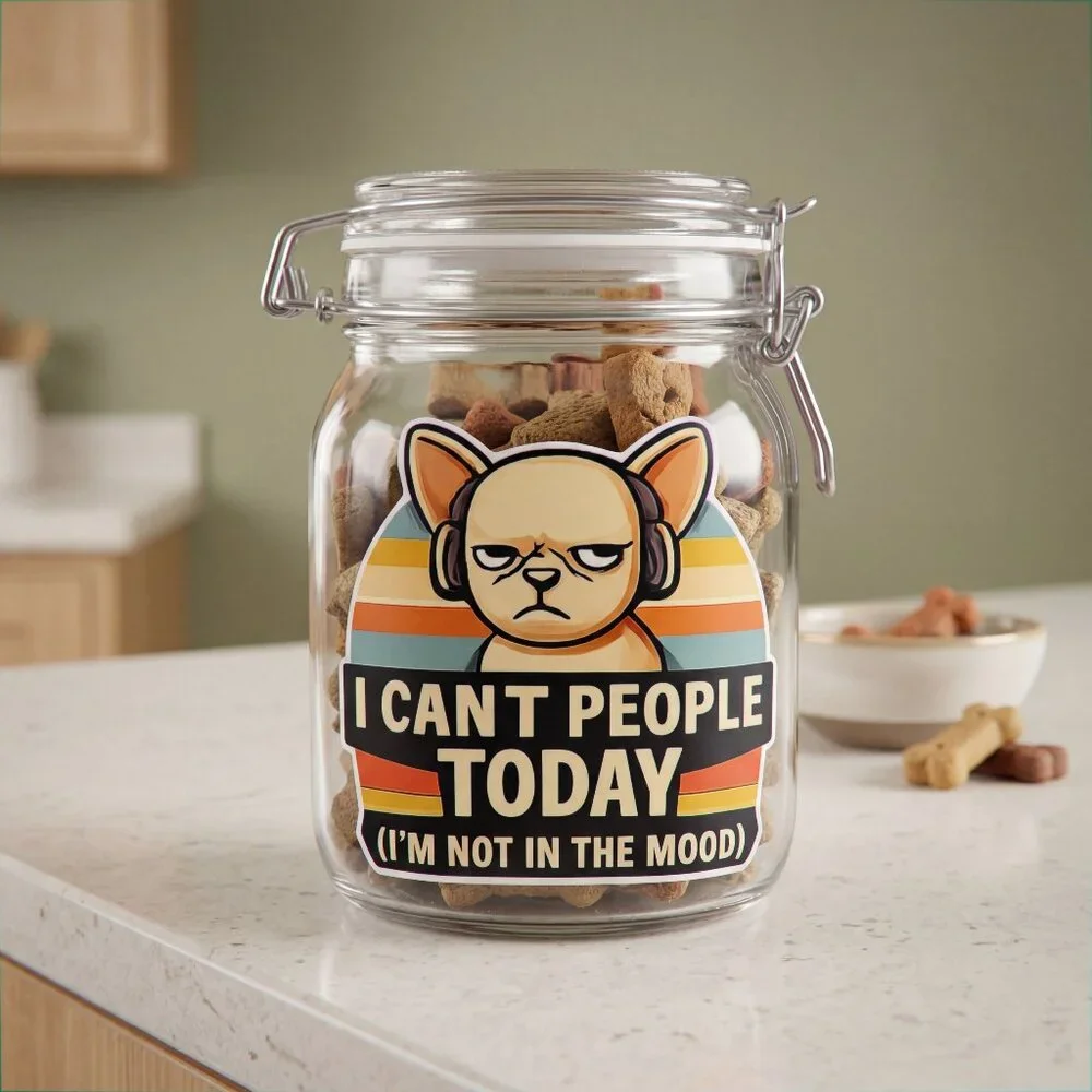 Funny Snack Jar – “I Can’t People Today” Glass Cookie Candy Pretzel Jar (38oz)
